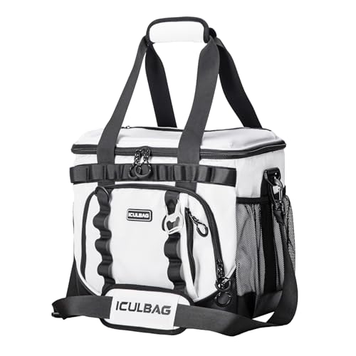 Soft Travel Coolers Bags Insulated Cooling 16hour for Camping Hiking Beach Travel Soft Sided Insulated Cooler Bag 20/48Cans for Women Men - color: White, size: 20L