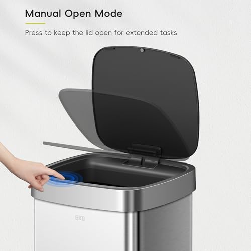 EKO EcoSmart Tall and Large Kitchen Trash Can, 80L/21.1G High Capacity, Touchless Soft Square Motion Sensor Garbage Can, Brushed Stainless Steel - size: Ecosmart 80L - Stainless Steel