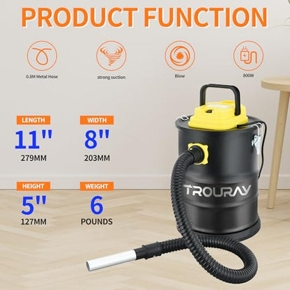 Fireplace Ash Vacuum Cleaner, 2.6 Gallon Heat Resistant Lightweight Canister Vacuum Cleaner with 800W Powerful Suction Blowout for Fireplaces, Pellet Roasters, Woodstoves Pellet Ash Vacuums - size: 2.6 Gallon