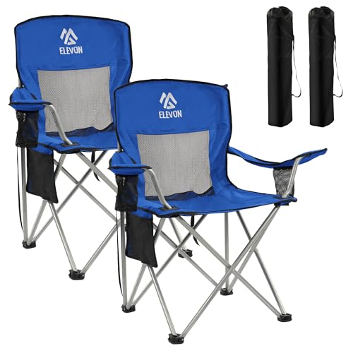 Elevon Camping Chair, Portable Folding Outdoor Chair with Arms, Cup Holder and Carry Bag - color: Blue-2 Pack