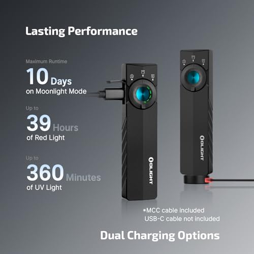 OLIGHT ArkPro Lite Flat Pocket Flashlight, Rechargeable Portable 1200 Lumens with White LED, Red Light, and UV Light, Triple Sources for Pet Urine Detection, Camping, Emergency, Working (Matte Black) - color: Matte Black