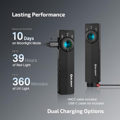 OLIGHT ArkPro Lite Flat Pocket Flashlight, Rechargeable Portable 1200 Lumens with White LED, Red Light, and UV Light, Triple Sources for Pet Urine Detection, Camping, Emergency, Working (Matte Black) - color: Matte Black