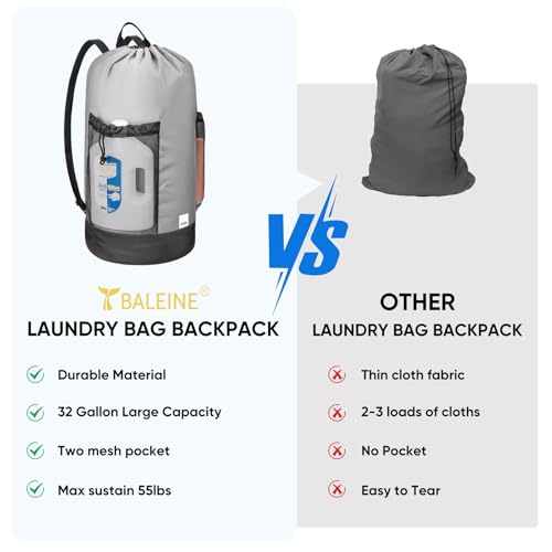 BALEINE 2PK 120L Laundry Bag Backpack, 900D Oxford Fabric Large Travel Laundry Bags with Shoulder Straps and 2 Mesh Pockets (Gray, 120L) - color: Gray, size: 120L - 2PK