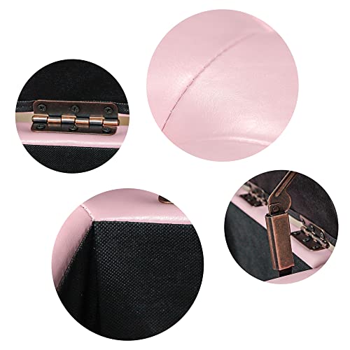 H&B Luxuries Tufted Leather Square Flip Top Storage Ottoman Cube Foot Rest - color: Pink With Storage