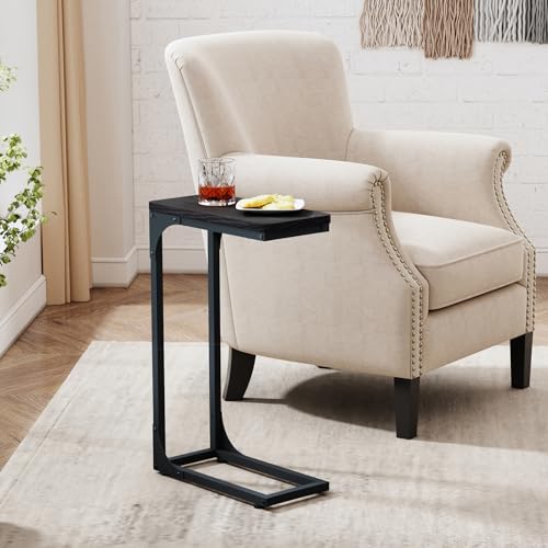 QEEIG Narrow C Shaped Side Table Set of 2 Living Room Sets Slim Couch Tray Tables Skinny Thin Small Modern 7 inch Width, Black (017-18B) - color: C. Black, size: 7.1" Width