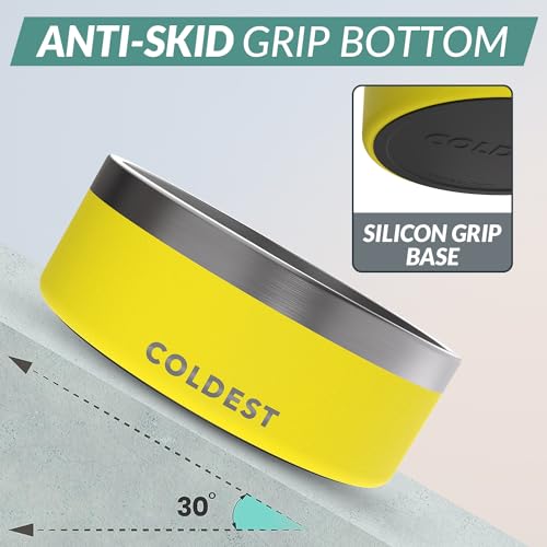 Coldest Dog Bowl - Anti Rust Metal, Non Slip, 3 Layers Insulated Stainless Steel Dog Bowls - Spill Proof & Heavy Duty - Water Bowl for Dogs, Cats & Pets, Dish Washer Safe (64 oz, Solar Yellow) - color: Solar Yellow, size: 64 oz