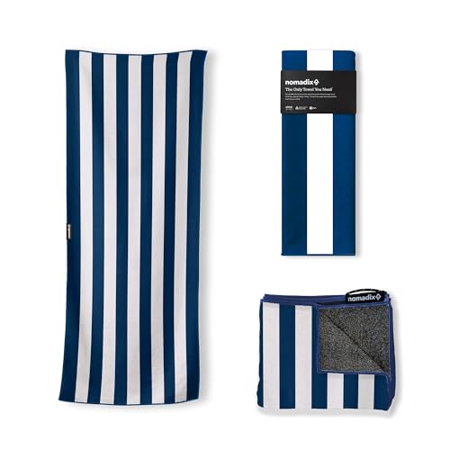 Nomadix Original Towel - Perfect for Beach, Pool, Travel, Camping, Yoga - Made with Recycled Materials - Super Absorbent - Sand Resistant - Cabana Stripe Dark Blue - 72.5x30 - color: Cabana Stripe Dark Blue