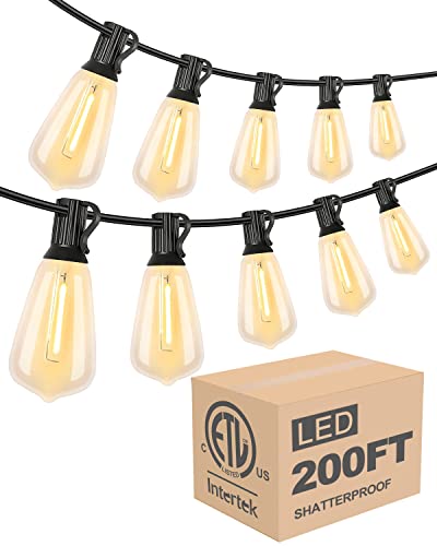 Lightdot 200 FT (2x100FT) Outdoor Led Patio Lights, ETL Listed Led String Lights with Shatterproof Edison Vitage Bulbs, Commercial Grade Hanging Light for Patio Cafe Bistro Backyard - size: 2x100 ft