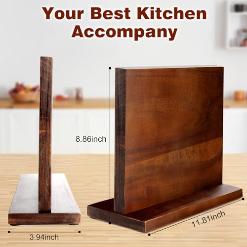 Magnetic Knife Block Double Sided Magnetic Knife Holder Rack with Strong Enhanced Magnets Acacia Wood Magnetic Knife Storage Stand-Dark Brown - color: Acacia Wood-Dark Brown