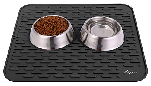 LuxPal Large 17X15 Premium Grade Silicone Dog & Cat Indoor or Outdoor Food Mat for Pets and Animals None Slip Food Tray Placemat for All Floors, Washable, Food Grade, (Black) - color: Black