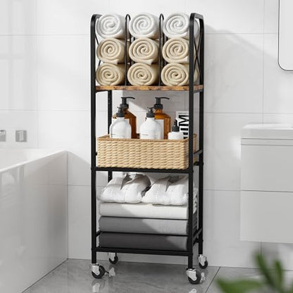 niffgaff 3-Tier Movable Towel Rack, Free-Standing Towel Holder with M-Shaped Detachable Dividers, for Bathroom, Pool