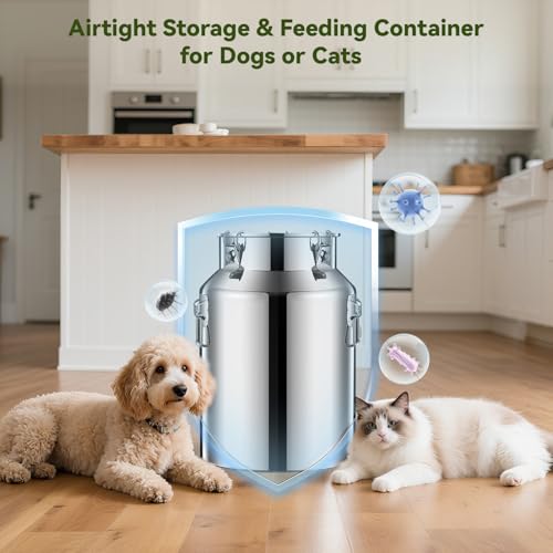 Newget 21lb Stainless Steel Dog Food Storage Container, Metal Pet Storage Container with Airtight Hangable Lid to Keep Food Fresh, Large Cat Food Storage Container with Scoop to Easily Clean - size: 21 lb