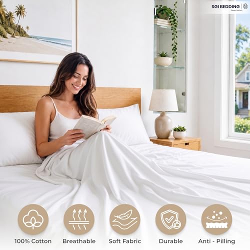 SGI bedding 100% Egyptian Cotton Sheets Twin Size – 600 Thread Count Sheets Set, Soft, Cooling, 15" Deep Pocket, Luxury Hotel Bedding, Breathable, Durable - White - color: 01 - White, size: Twin