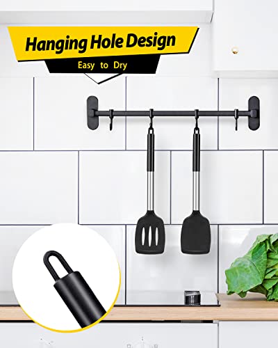 Pack of 2 Silicone Solid Turner, Non Stick Slotted Kitchen Spatulas, High Heat Resistant BPA Free Cooking Utensils, Ideal Cookware for Fish, Eggs, Pancakes(Black) - color: Black