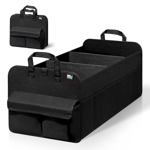MIU COLOR Trunk Organizer for SUV, Collapsible Car Organizer, 12 Pockets Trunk Organizer for Car, Non-Slip Trunk Storage Organizer for Sedans, Van, Grocery, Large 3 Compartments 32"×13"×12" - color: Black-Upgraded, size: Large+Pockets