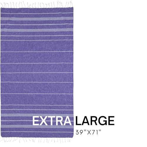 BAY LAUREL Turkish Beach Towel with Travel Bag 39 x 71 Quick Dry Sand Free Lightweight Large Oversized Towels Light - color: Purple With Plain Yellow Bag