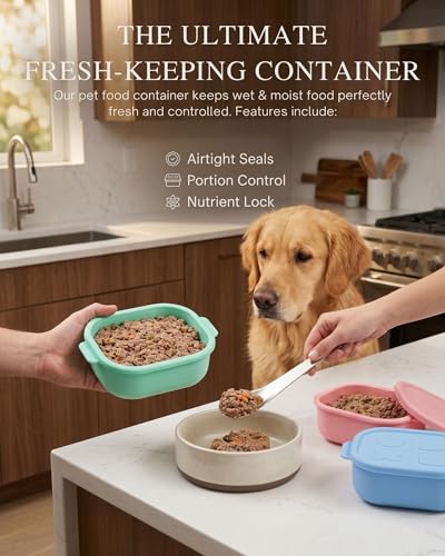 2ME Odor Sealed Silicone Pet Wet Food Containers（3-Pack, 22oz）- Airtight Storage Boxes for Homemade Dog Cat Food & Canned Food Portioning - Freezer Microwave Dishwasher Safe with Stainless Steel Scoop - size: 22oz Pack of 3