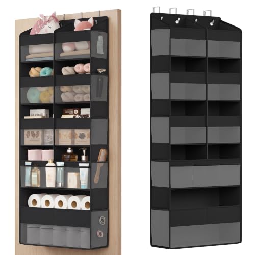 SONGMICS Over-the-Door Organizer, 9-Compartment Door Hanging Storage Shelf, Foldable Closet Hanging Organizer, Heavy-Duty, Metal Hooks, Transparent, Ink Black URDH009BH01 - color: Ink Black