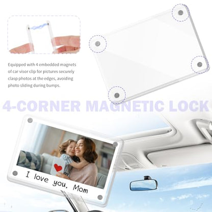 2026 New Car Picture Holder with Sun Visor Clips for Cars,Custom Passenger Princess Car Visor Photo Clip Shows Memorial & Driver's License,Cars Photo Holder for Girlfriend,Boyfriend