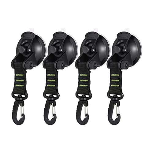 4PCS Heavy Duty Suction Cups with Hooks, Car Camping Tie Down Tarp Accessory, Strong Power Viscous Silicone and Securing Hook, Universal for Car Awning, Boat, Camping Trap (Green) - color: Green