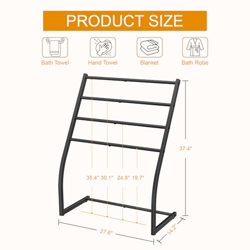 Honiter Towel Drying Rack for Bathroom, Free Standing Towel Rack, 4 Tier Wide Towel Dryer Rack, Pool Towel Racks Outdoor, Blanket Ladder Holder, Metal Towel Bar Stand for Oversized Bath Towel