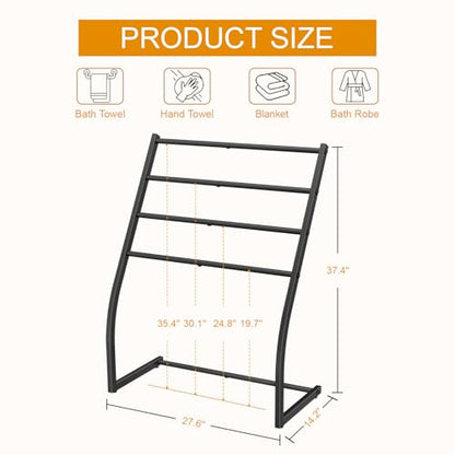 Honiter Towel Drying Rack for Bathroom, Free Standing Towel Rack, 4 Tier Wide Towel Dryer Rack, Pool Towel Racks Outdoor, Blanket Ladder Holder, Metal Towel Bar Stand for Oversized Bath Towel