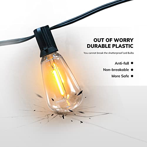 Achin Outdoor String Lights - 50ft LED Dimmable ST38 Warm Edison String Lights, Waterproof, Shatterproof, Connectable, Patio, Pergola, Bistro, Garden, Wedding, 2 Year Warranty - color: ST38-Black-2200K, size: 50FT 25 Bulbs