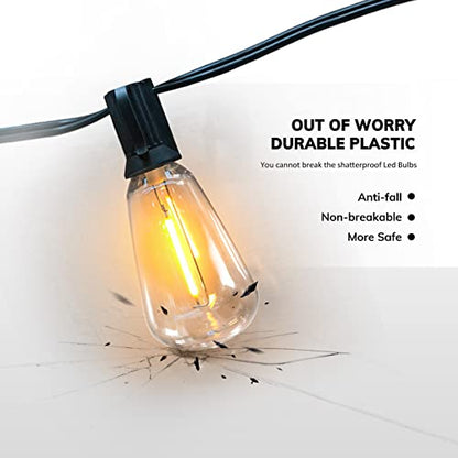Achin Outdoor String Lights - 50ft LED Dimmable ST38 Warm Edison String Lights, Waterproof, Shatterproof, Connectable, Patio, Pergola, Bistro, Garden, Wedding, 2 Year Warranty - color: ST38-Black-2200K, size: 50FT 25 Bulbs