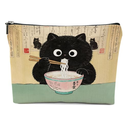 Cute Japanese Cat Ramen Makeup Bag, Cute Cats Cosmetic Bags Portable Travel Toiletry Organizer Bag Makeup Pouch, Sister Birthday Christmas Cat Lover Gifts for Women Mom Friend Girls - color: Multicolor 0743