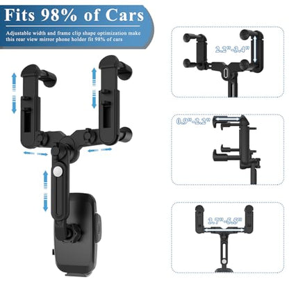 Phone Mount for Car, Rear View Mirror Phone Holder, Rotatable and Retractable Car Phone Holder Mount Rearview Mirror Phone Holder for Car Compatible with iPhone Samsung Cell Phones (Blue) - style: Blue