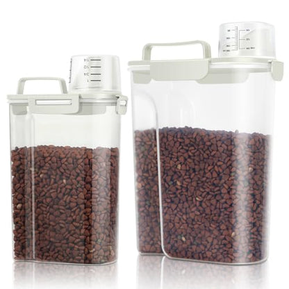TBMax Pet Food Storage Containers 2 Pack 8-10 Lbs Airtight Dog Food Container Dispenser with Large Spout & Portable Handle, Travel Dog Treat Cat Food Storage Bin Bird Seed Container-Beige - color: Beige 6+3Qt