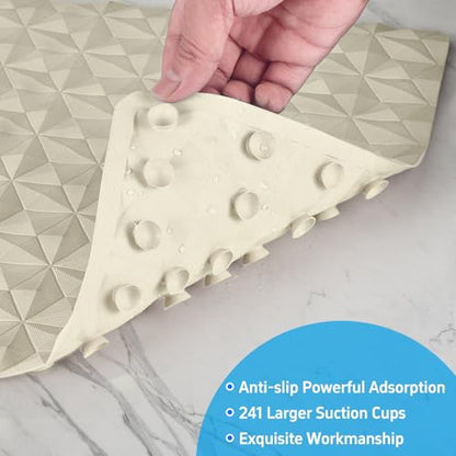 Non Slip Bathtub Mat for Bath Tub Shower - Natural Rubber Mat with 241 Suction Cups - Soft Bathroom Safety Mat - Unique Diamond Pattern - Fatigue Relief - Machine Washable - 16 × 28 Inch - color: Beige, size: 28" x 16" (Rectangular)