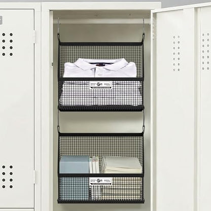 STORAGE MANIAC 2 Tier Hanging Closet Organizer with Mesh Baskets, Clothes Hanging Shelves, Foldable Stackable Storage, Space-Saving Collapsible Basket with Hooks for RV, Dorm, Bedroom, College, Black - size: 2 Tier