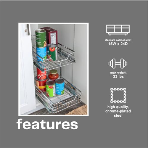 Household Essentials Chrome-Plated Steel Dual-Tier Pull-Out Organizer - size: 11.75" - Extended, style: Dual Slide
