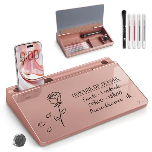 TOWON Small Compact Glass Desktop Whiteboard with Storage – 12 x 7 in Dry Erase Board for Desk, Home Office, School | Includes 5 Markers, Eraser & Holder | Space-Saving Organizer, Aesthetic Rose Gold - color: Rose Gold