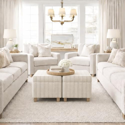 HomePop 18" Classic Square Storage Ottoman - Marigold Pinstripe Cream - color: Marigold Pinstripe Cream Fabric