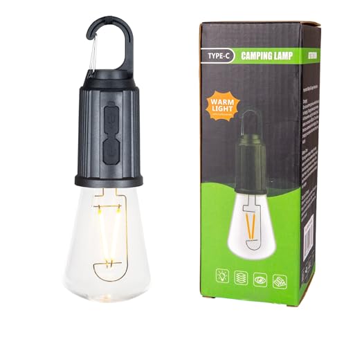 1 Pack Rechargeable Camping Lights, Hanging LED Tent Bulbs with Hook, 3 Lighting Modes Portable Lanterns for Camping, Hiking, Backpacking & Emergency Outages (Black) - color: Camp Light, Conical, size: Single