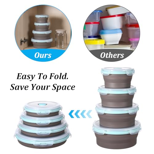 4 PCS Collapsible Bowls with Lids Silicone Collapsible Mixing Bowls for Camping Portable Salad Bowl Food Storage Containers for Hiking, Camping, Travel 12/17/27/40oz