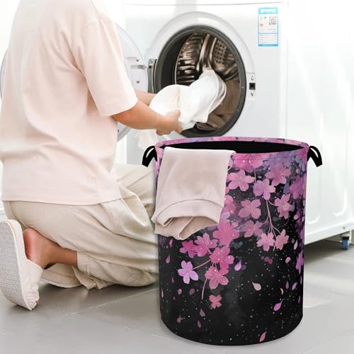 Cherry Blossoms Laundry Basket,Foldable with Handles Tote Bag Oxford Cloth for Bathroom Bedroom Dirty Clothes Storage Bucket 16" x 20.8" - color: Cherry Blossoms