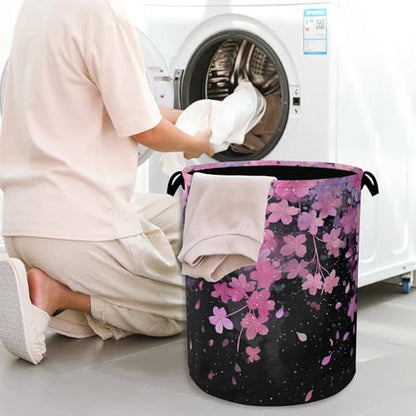 Cherry Blossoms Laundry Basket,Foldable with Handles Tote Bag Oxford Cloth for Bathroom Bedroom Dirty Clothes Storage Bucket 16" x 20.8" - color: Cherry Blossoms