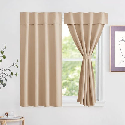 NICETOWN Biscotti Beige 42" W x 63" L No Drill Privacy Thermal Curtain, Farmhouse Solid Self-Adhesive Blackout Window Cover for Living Room, Office, Loft & Rental Apartment, 1 Panel - color: Biscotti Beige, size: 42"W x 63"L (Pack of 1)