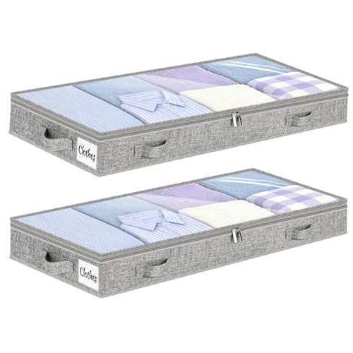 5 Inch Low Profile Under Bed Storage Drawer 2 Pack, Lightweight Underbed Clothes Storage Container Bins With NO STURCTURE, Shallow Storage Bag for Dorm & Home, With Clear Lids & Water-Resistant Fabric - color: Soft-Gray-2 Pack, size: 5 Inch