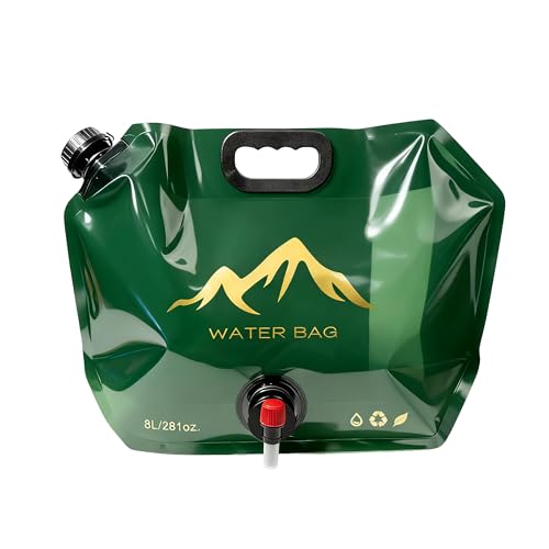 Collapsible Water Container 2 Gallon (8L), Foldable Water Storage Bag with Spigot, BPA Free Portable Water Tank for Camping, Emergency, Hiking, RV, Outdoor Use, Green - color: Forest Green