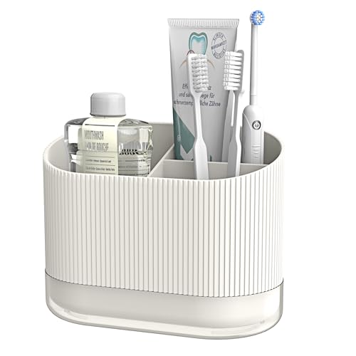 Large White Kids Toothbrush Holder for Bathroom with Drainage Tray 3 Slots | Cute Plastic Toddler Tooth Brush and Toothpaste Holder Organizer Caddy, White Bathroom Accessories Decor - color: Beige White, size: 3 Slots