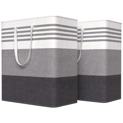 WOWBOX 2 Pack Laundry Hampers Baskets, Freestanding Dirty Clothes Hampers with Reinforced Handles & Cross Stitch & Waterproof Coating, for Laundry Bedroom Bathroom, 2 x 100L - color: Grey, size: 100L