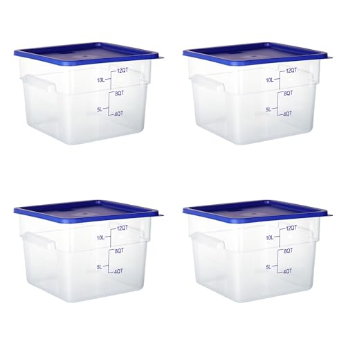 4 Pack Clear Food Storage Containers with Lids and Handles Polycarbonate Square Commercial Food Containers, NSF (12Qt) - color: 12Qt