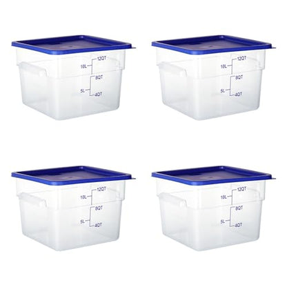 4 Pack Clear Food Storage Containers with Lids and Handles Polycarbonate Square Commercial Food Containers, NSF (12Qt) - color: 12Qt
