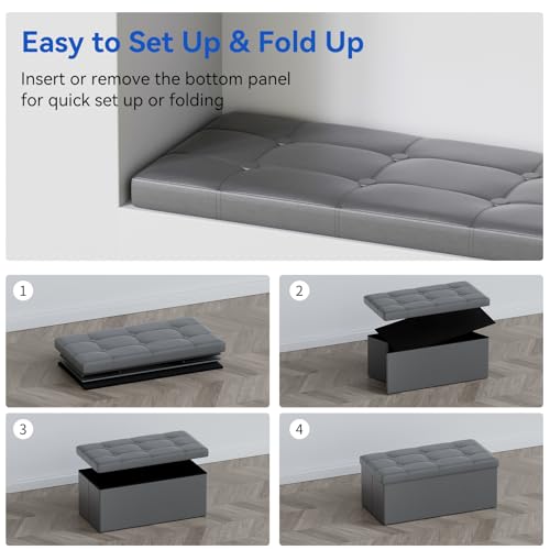 BRIAN & DANY 30 Inches Storage Ottoman Bench, Faux Leather Ottoman with Storage, Folding Bench Shoe, Foot Rest Stool, for Living Room, Gray - color: Leather-grey