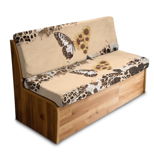 Butterfly Sunflower Leopard Pattern 2 Pcs RV Dinette Cushion Covers Breathable RV Couch Cover Elastic Loveseat Sofa Chair Cover Furniture Protector for RV Camper Car Bench - color: Butterfly Sunflower Leopard
