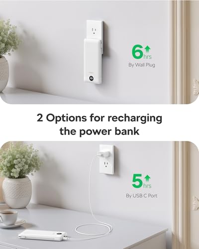 VEGER All in One Travel Portable Charger with Built-in AC Plug & Cables, 10000mAh Slim Power Bank Battery Pack, 15W Fast Charging Compatible with iPhone, Samsung, Android-White - color: White
